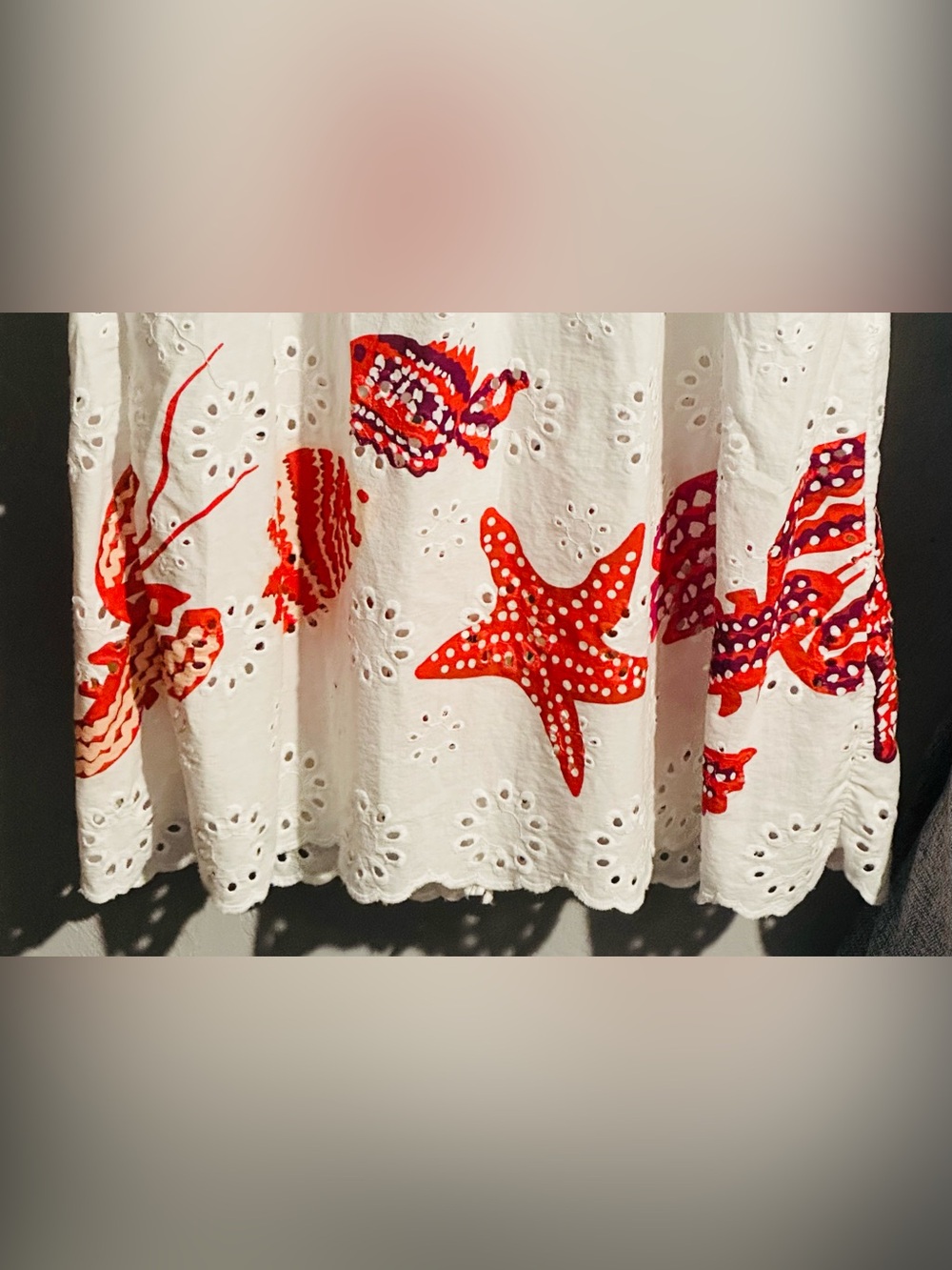 Lungo L’Arno Made in Italy Short Flutter Sleeve Printed Off White Eyelet Maxi - Picture 5 of 10